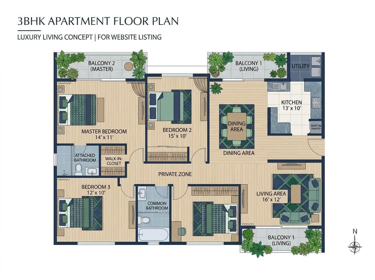 Unit 103 — That unit's own drawing, with both balconies traced.